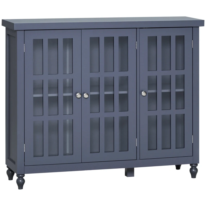 HOMCOM Sideboard, Buffet Cabinet with 3 Tempered Glass Doors, Stripe Pattern and Adjustable Storage Shelf, Credenza, Gray