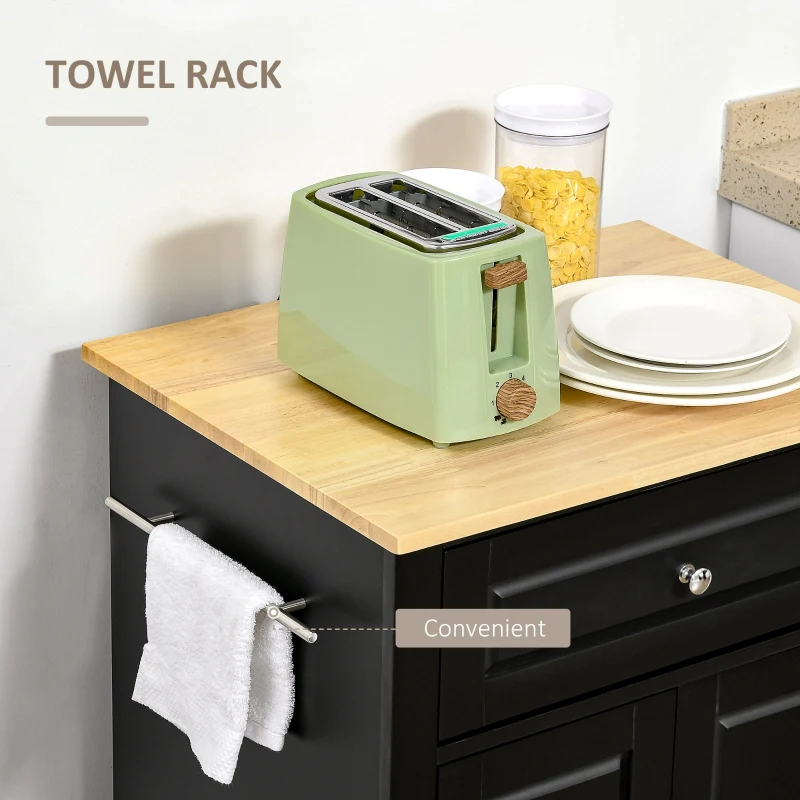 HOMCOM Rolling Kitchen Island Cart, Portable Serving Trolley Table with Drawer, Adjustable Shelf and 2 Towel Racks, Black