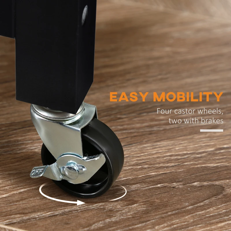 HOMCOM Pine 3-Tier Multifunction Kitchen Rolling Island Cart with Open Storage Shelves, Wine Rack & Stainless Steel Top