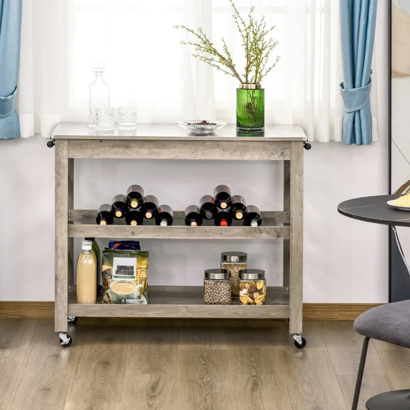 HOMCOM Kitchen Cart, Rolling Kitchen Island Utility Trolley with Stainless Steel Top