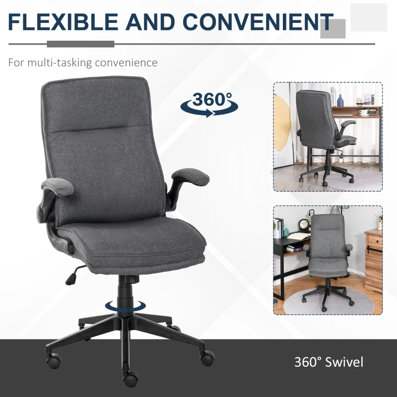 Vinsetto Ergonomic Office Chair Swivel High Back Computer Desk Chair with Adjustable Height Flip-Up Armrest, Comfy Thick Padded Cushions, Wheels, Grey
