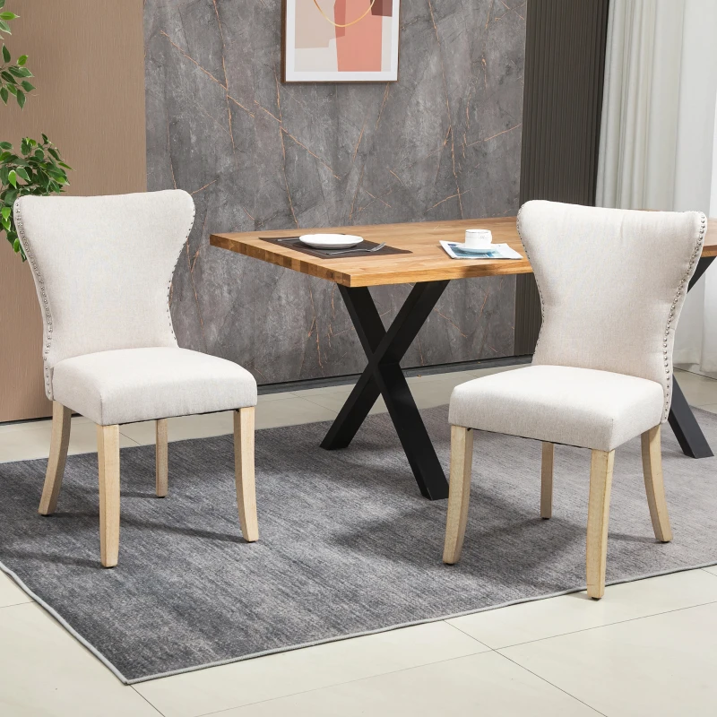 HOMCOM Dining Chairs Set of 2 with Wing Backrest, Cream