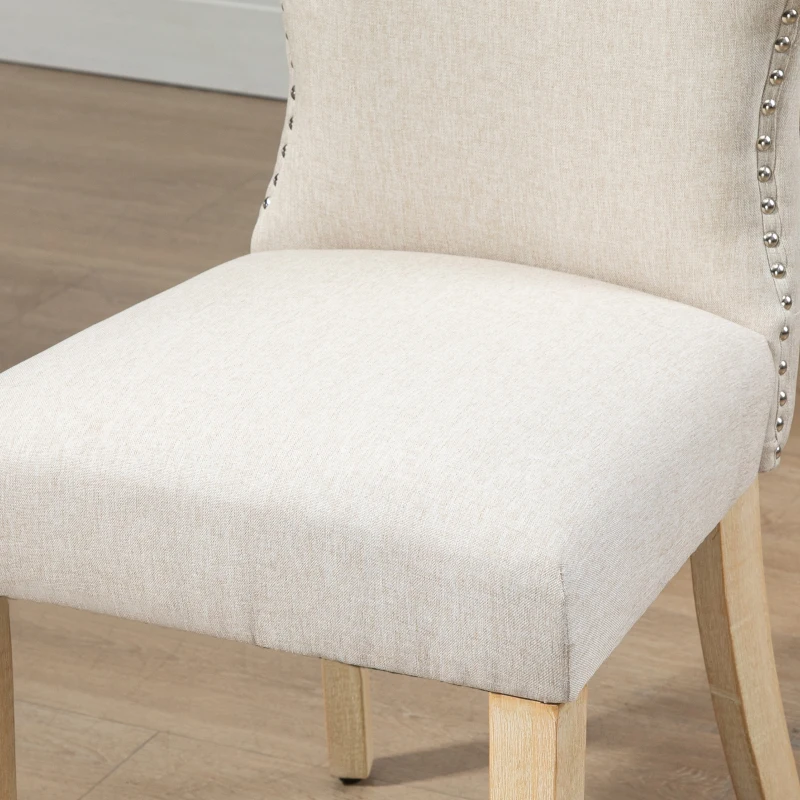 HOMCOM Dining Chairs Set of 2 with Wing Backrest, Cream