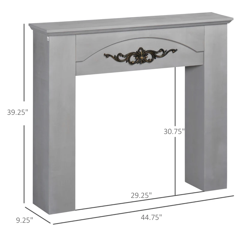 HOMCOM Vintage Fireplace Mantel Surround, Wood Mantels for Fireplace with Decorative Pattern, Interior Width 31", Grey