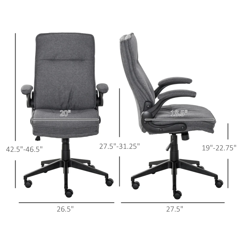 Vinsetto Ergonomic Office Chair Swivel High Back Computer Desk Chair with Adjustable Height Flip-Up Armrest, Comfy Thick Padded Cushions, Wheels, Grey