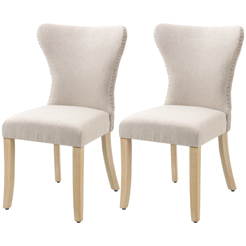 HOMCOM Dining Chairs Set of 2 with Wing Backrest, Cream