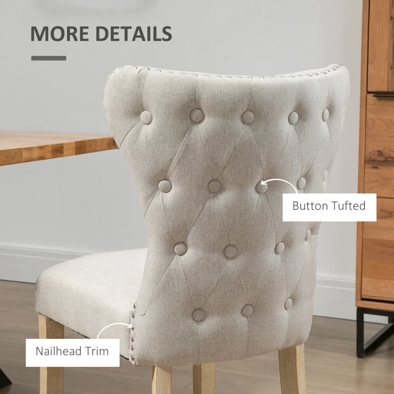 HOMCOM Dining Chairs Set of 2 with Wing Backrest, Cream