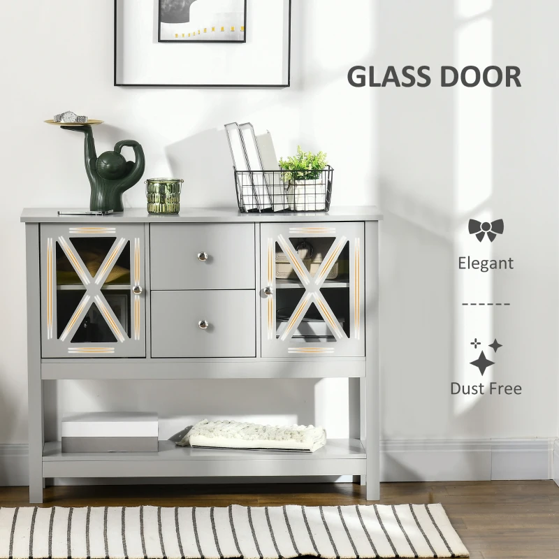 HOMCOM Sideboard Buffet Cabinet, Coffee Bar Cabinet with Storage Drawers and Glass Door for Kitchen, Living Room, Entryway, Gray