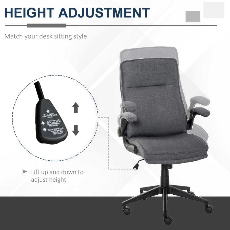 Vinsetto Ergonomic Office Chair Swivel High Back Computer Desk Chair with Adjustable Height Flip-Up Armrest, Comfy Thick Padded Cushions, Wheels, Grey