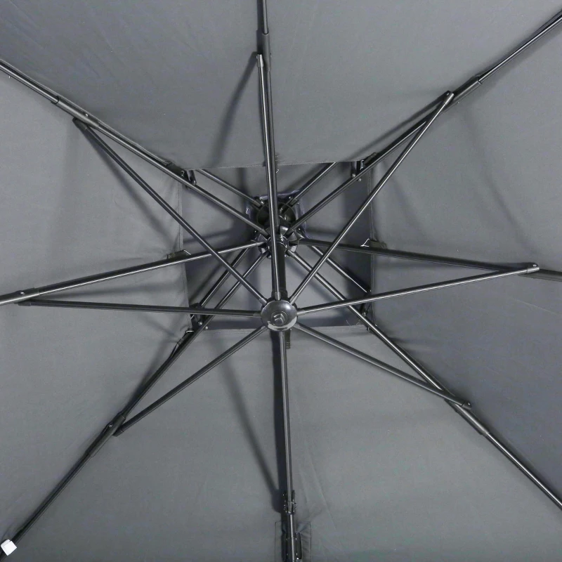 Outsunny 10ft Offset Patio Umbrella with Base, Double Top Hanging Aluminum Cantilever Umbrella with 360-degree Rotation, Easy Tilt, 8 Ribs, Crank, Cross Base, Cover, Strap, Dark Gray
