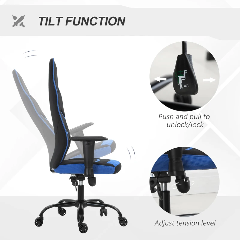 Vinsetto High Back Racing Style Gaming Office Chair Home Computer Task Chair with Armrest, Seat on Wheels, Tilt,  Blue