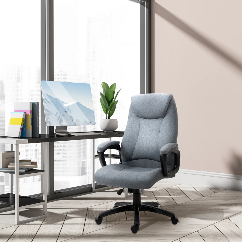 Vinsetto Fabric Home Office Chair, Computer Desk Chair with Tilt Function, Executive Chair with 360° Swivel, Adjustable Height, Padded Armrests and Headrest, Gray