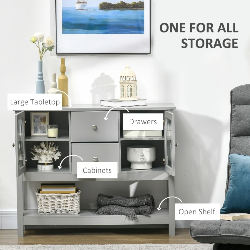 HOMCOM Sideboard Buffet Cabinet, Coffee Bar Cabinet with Storage Drawers and Glass Door for Kitchen, Living Room, Entryway, Gray