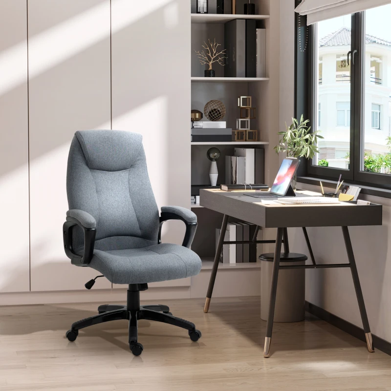 Vinsetto Fabric Home Office Chair, Computer Desk Chair with Tilt Function, Executive Chair with 360° Swivel, Adjustable Height, Padded Armrests and Headrest, Gray