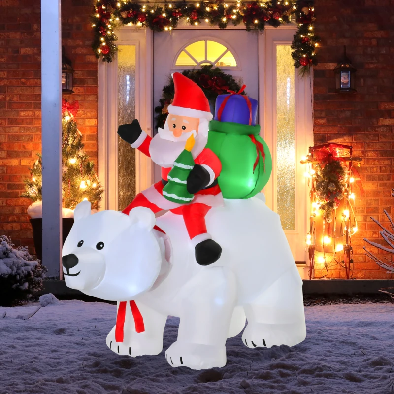 HOMCOM 6ft Christmas Inflatable Santa Claus Riding A Polar Bear with LED Lights, Blow-Up Outdoor LED Yard Display for Lawn, Garden, Party