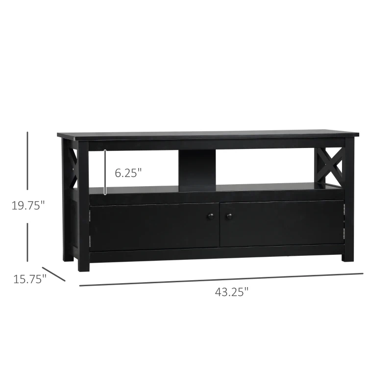 HOMCOM TV Stand, Entertainment Center with Storage, 46" TV Space, Black