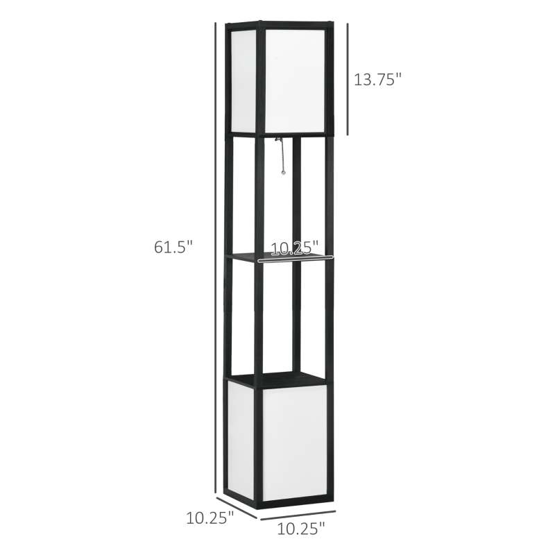 HOMCOM Modern Shelf Floor Lamp with Dual Ambient Light, Standing Lamp Living Room, Bedroom, 10.25"x10.25"x61.5", Black