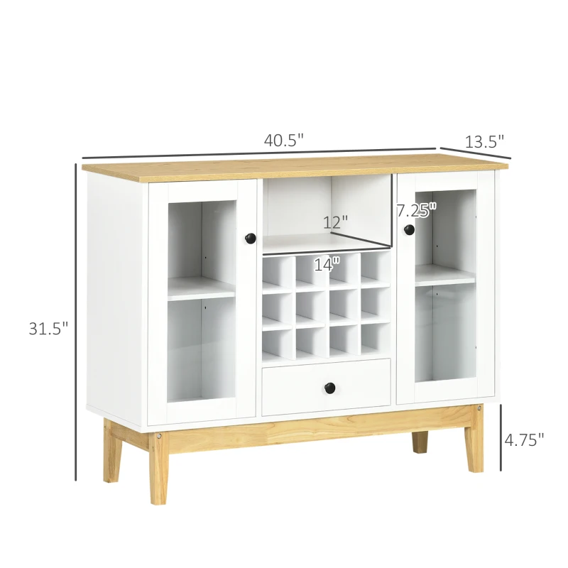 HOMCOM Bar Cabinet with Storage in 12-Bottle Wine Rack, Sideboard Buffet Cabinet Kitchen & Dining Room Cabinet, White