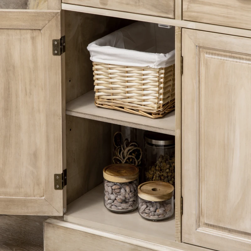 HOMCOM Sideboard Buffet Kitchen Sideboard Cabinet with 3 Drawers 3 Door Cabinets Adjustable Shelf for Living Room Natural