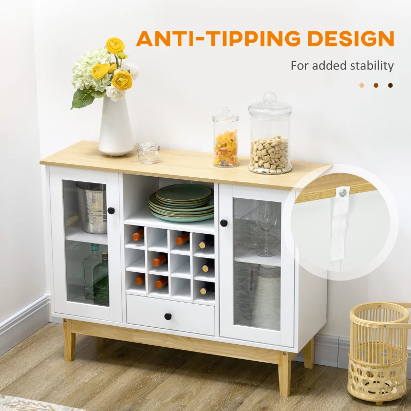 HOMCOM Bar Cabinet with Storage in 12-Bottle Wine Rack, Sideboard Buffet Cabinet Kitchen & Dining Room Cabinet, White