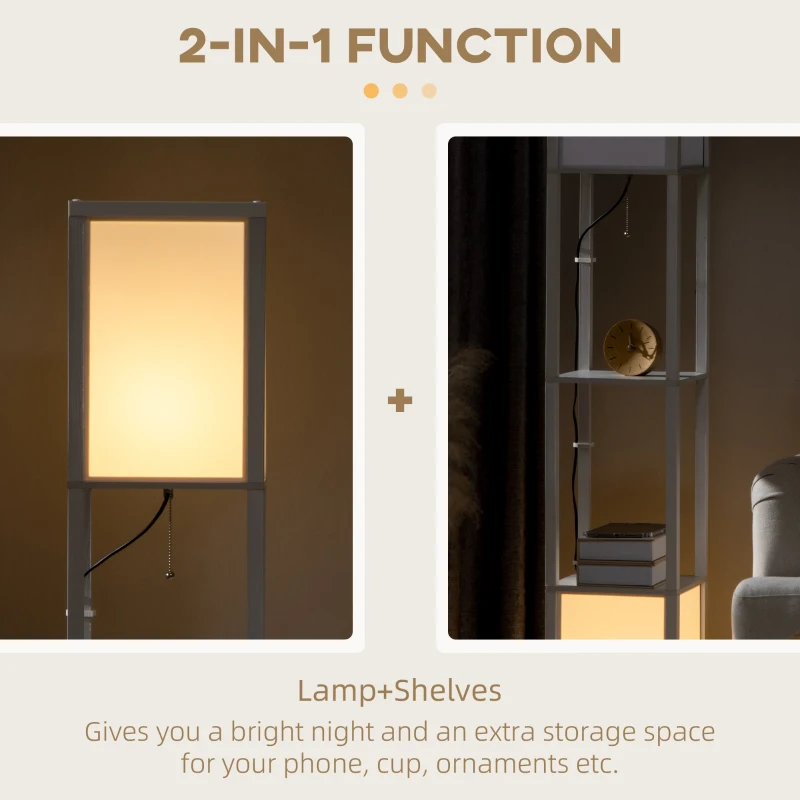 HOMCOM Modern Shelf Floor Lamp with Dual Ambient Light, Standing Lamp Living Room, Bedroom, 10.25"x10.25"x61.5", White