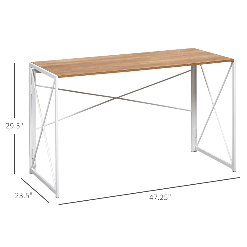 HOMCOM Folding Computer Desk, 47.25"W Home Office Writing Desk with Metal Frame, Natural