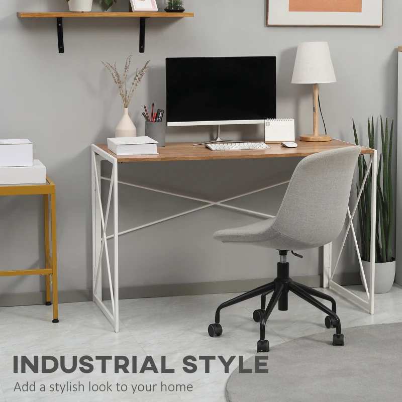 HOMCOM Folding Computer Desk, 47.25"W Home Office Writing Desk with Metal Frame, Natural