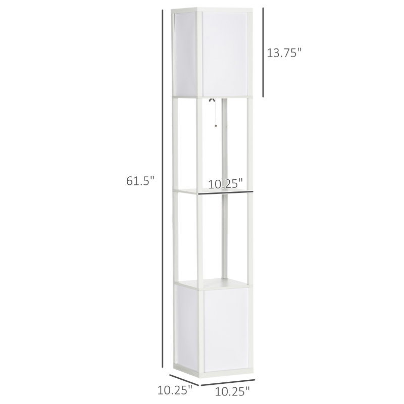 HOMCOM Modern Shelf Floor Lamp with Dual Ambient Light, Standing Lamp Living Room, Bedroom, 10.25"x10.25"x61.5", White
