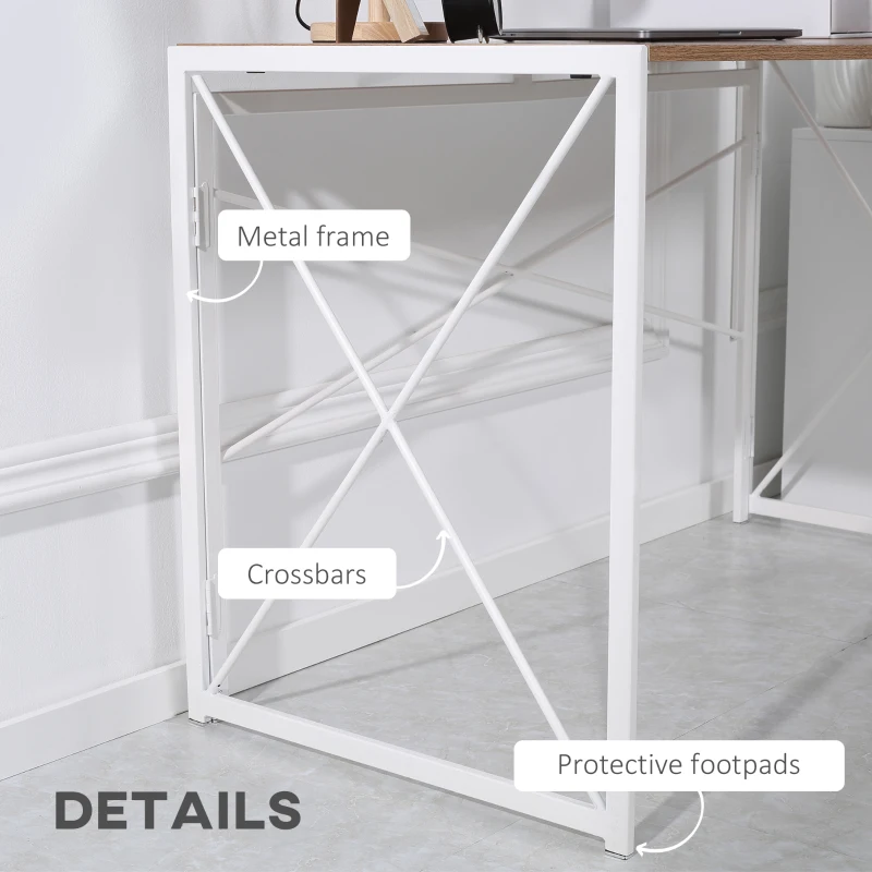 HOMCOM Folding Computer Desk, 47.25"W Home Office Writing Desk with Metal Frame, Natural