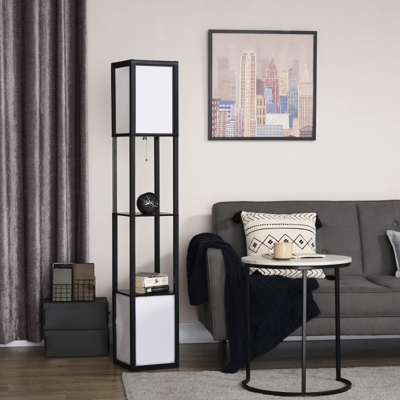 HOMCOM Modern Shelf Floor Lamp with Dual Ambient Light, Standing Lamp Living Room, Bedroom, 10.25"x10.25"x61.5", Black