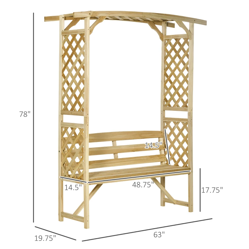 Outsunny Patio Garden Bench, Wooden Bench, Outdoor Bench for Vines/Climbing Plants, Natural