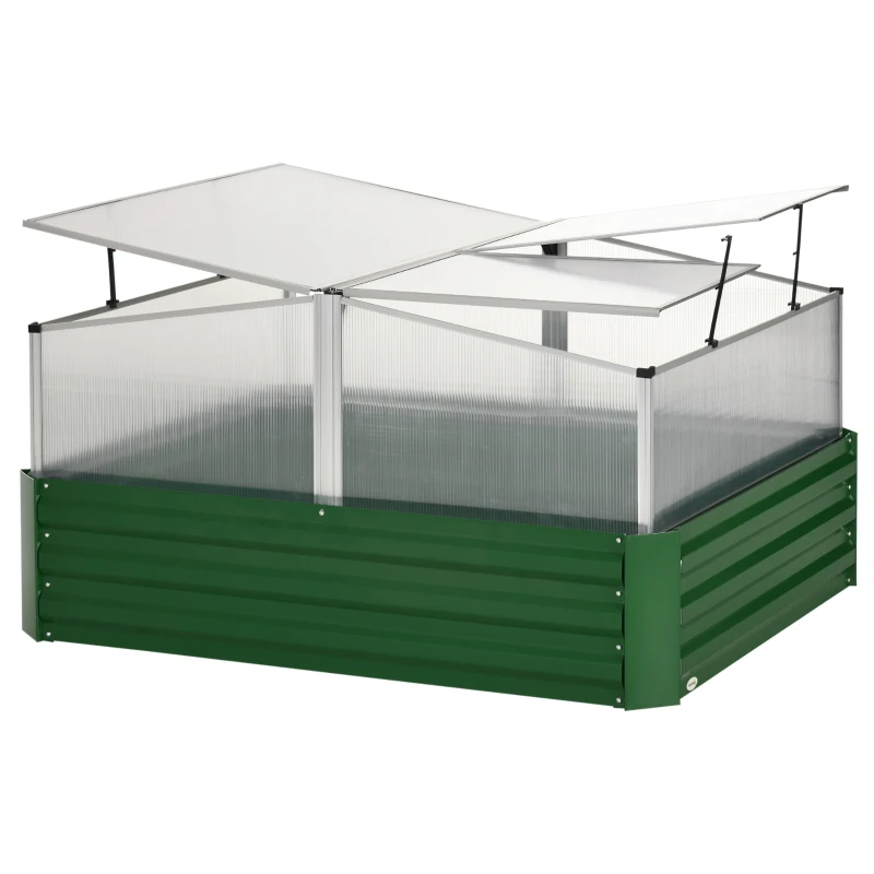 Outsunny Steel Planters for Outdoor Plants with Greenhouse Galvanized Raised Garden Bed for Flowers, Herbs and Vegetables, Green