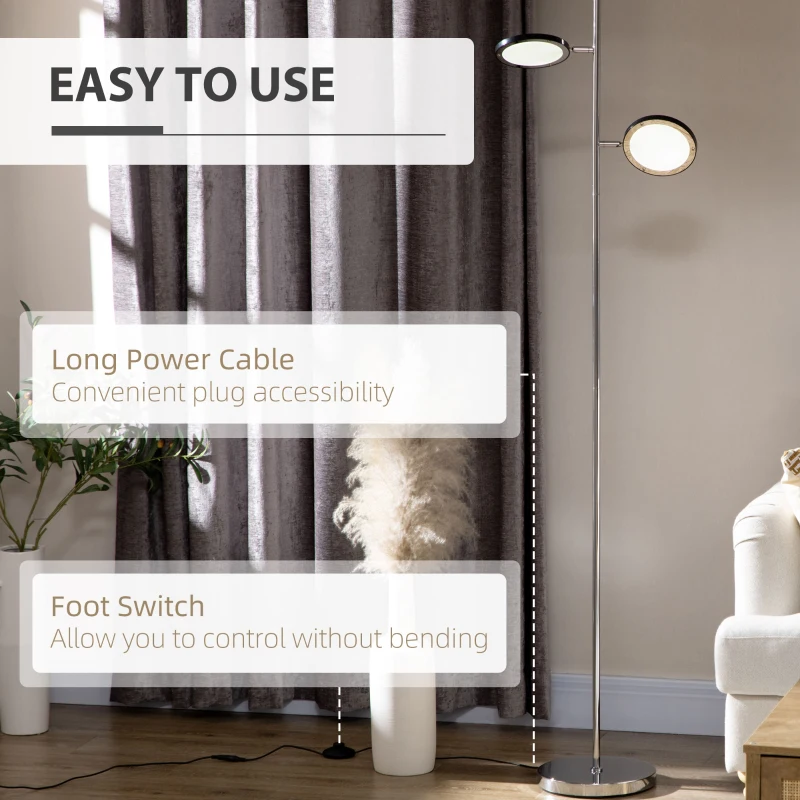 HOMCOM Ultra-Bright Floor Lamp with 180° Adjustable LED Lighting for Bedroom, Living Room Office, Tree Standing Lamp, 9.75" x 9.75" x 65"