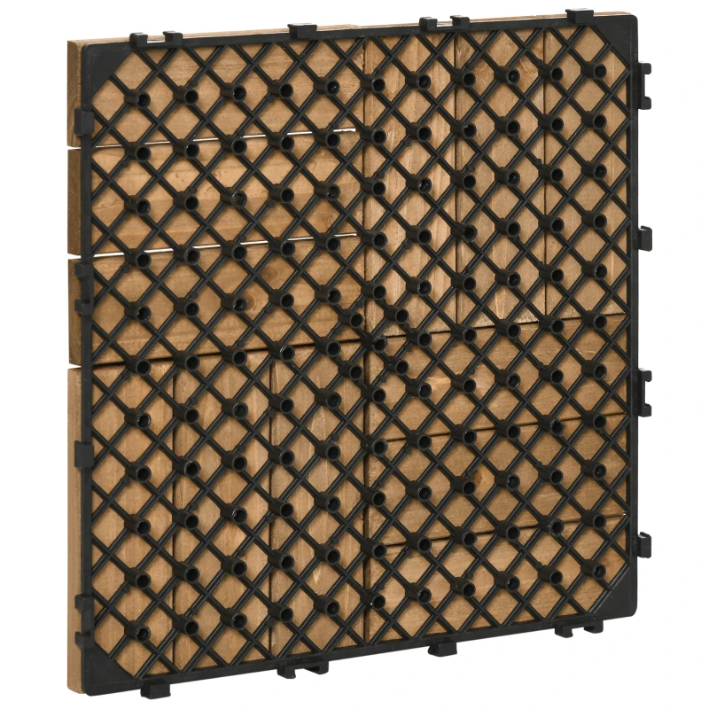 Outsunny 54 Pcs Wood Interlocking Deck Tiles, 12 x 12in Outdoor Flooring Tiles for Indoor and Outdoor Use, Tools Free Assembly, Brown