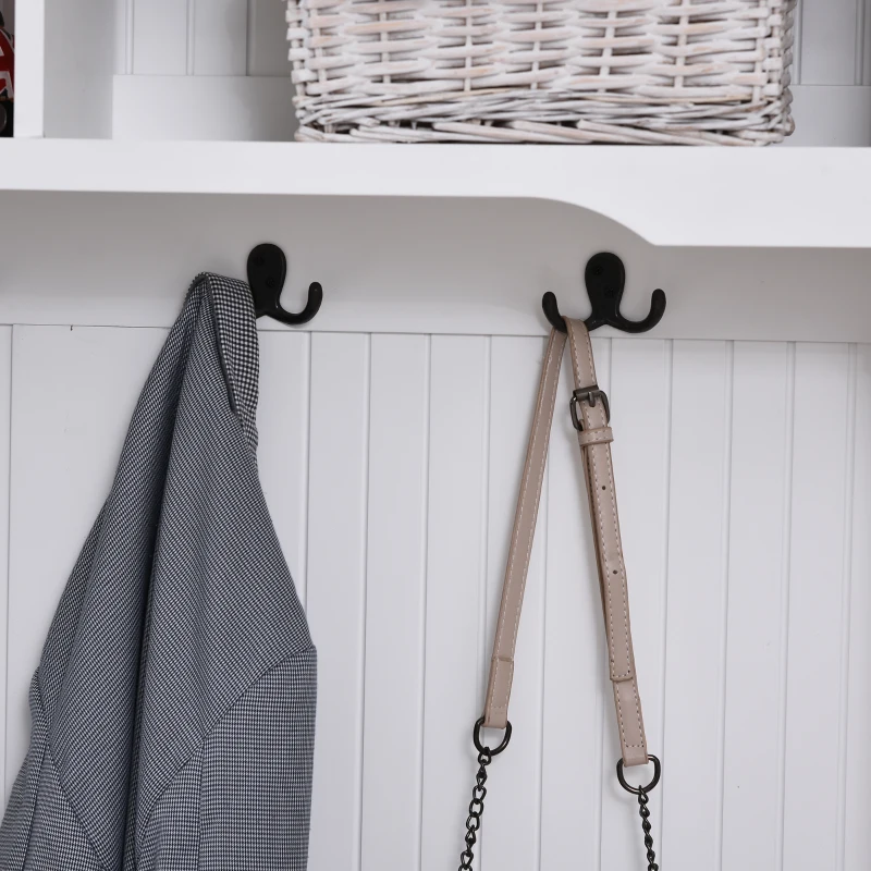 HOMCOM 64.5"H Hall Tree with Storage Drawer & Top Shelf, Coat Rack Wooden Entryway Storage Bench Hall Tree Hallway Clothes Bag Coat Rack 4 Hooks, White