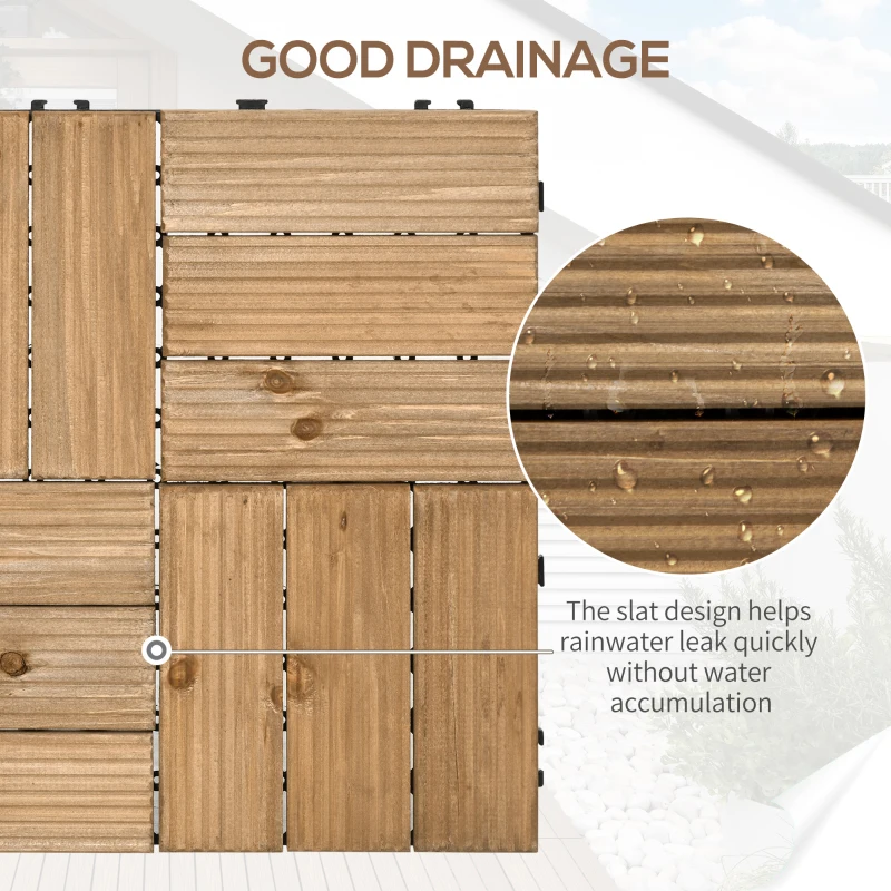 Outsunny 54 Pcs Wood Interlocking Deck Tiles, 12 x 12in Outdoor Flooring Tiles for Indoor and Outdoor Use, Tools Free Assembly, Brown