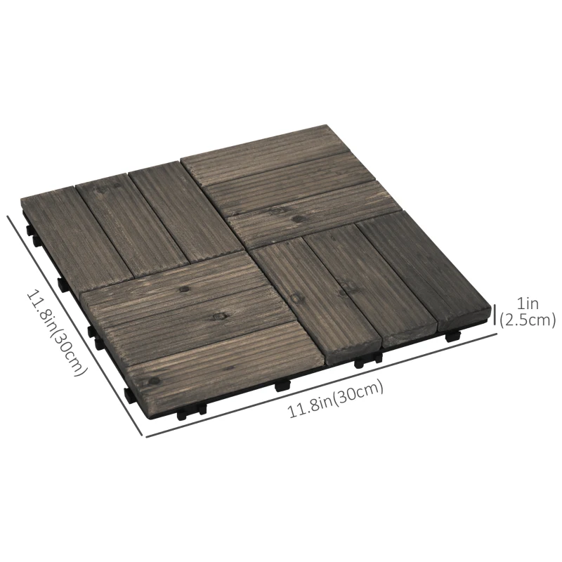 Outsunny 27 Pcs Wood Interlocking Deck Tiles, 12 x 12in Outdoor Flooring Tiles for Indoor and Outdoor Use, Tools Free Assembly, Charcoal Grey