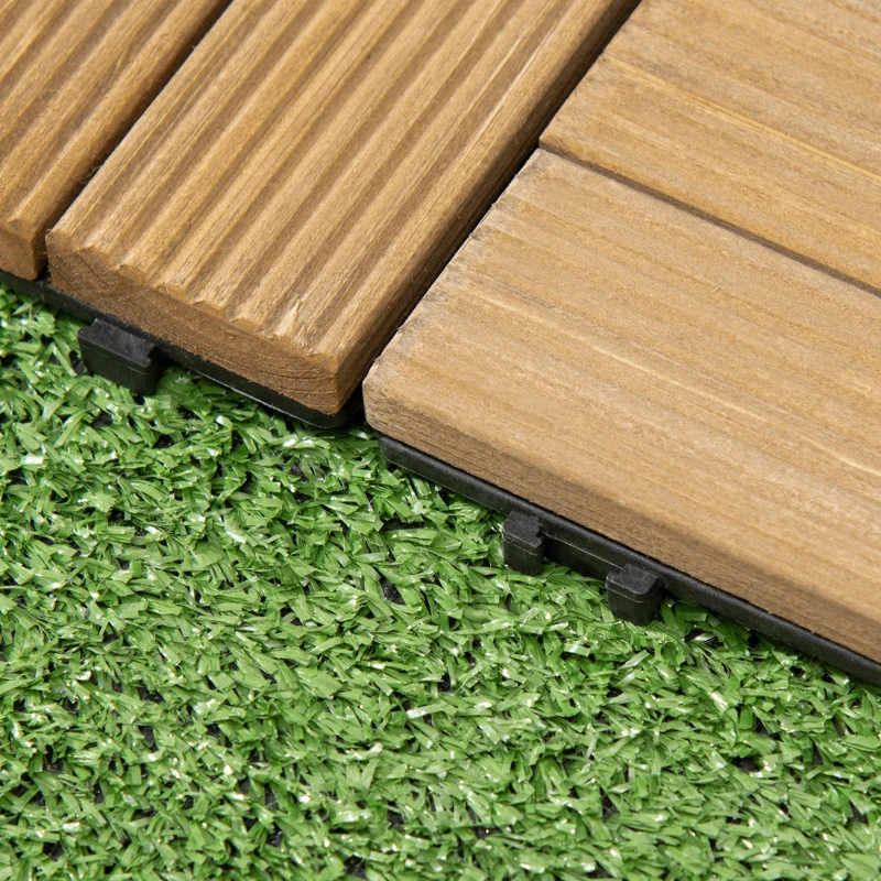 Outsunny 54 Pcs Wood Interlocking Deck Tiles, 12 x 12in Outdoor Flooring Tiles for Indoor and Outdoor Use, Tools Free Assembly, Brown