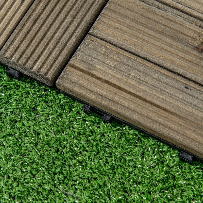 Outsunny 27 Pcs Wood Interlocking Deck Tiles, 12 x 12in Outdoor Flooring Tiles for Indoor and Outdoor Use, Tools Free Assembly, Charcoal Grey