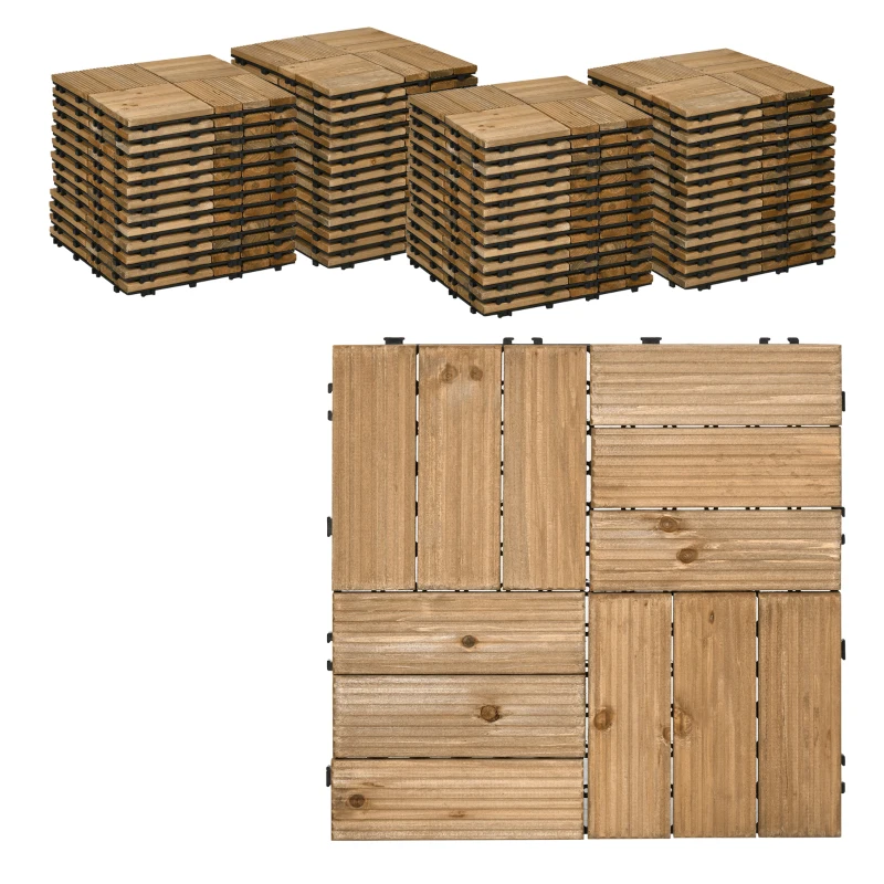 Outsunny 54 Pcs Wood Interlocking Deck Tiles, 12 x 12in Outdoor Flooring Tiles for Indoor and Outdoor Use, Tools Free Assembly, Brown