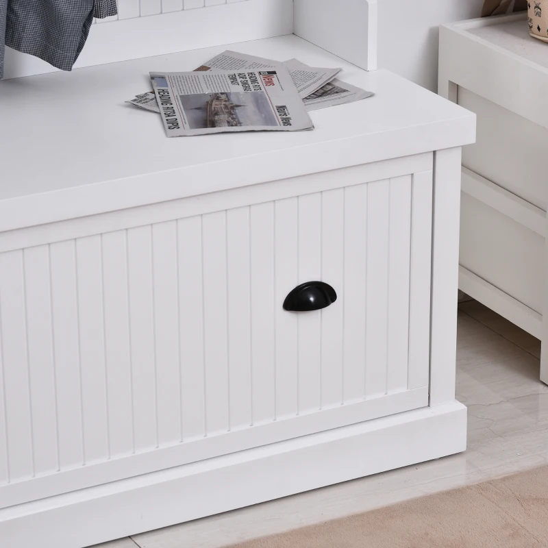 HOMCOM 64.5"H Hall Tree with Storage Drawer & Top Shelf, Coat Rack Wooden Entryway Storage Bench Hall Tree Hallway Clothes Bag Coat Rack 4 Hooks, White