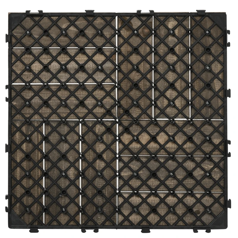 Outsunny 27 Pcs Wood Interlocking Deck Tiles, 12 x 12in Outdoor Flooring Tiles for Indoor and Outdoor Use, Tools Free Assembly, Charcoal Grey