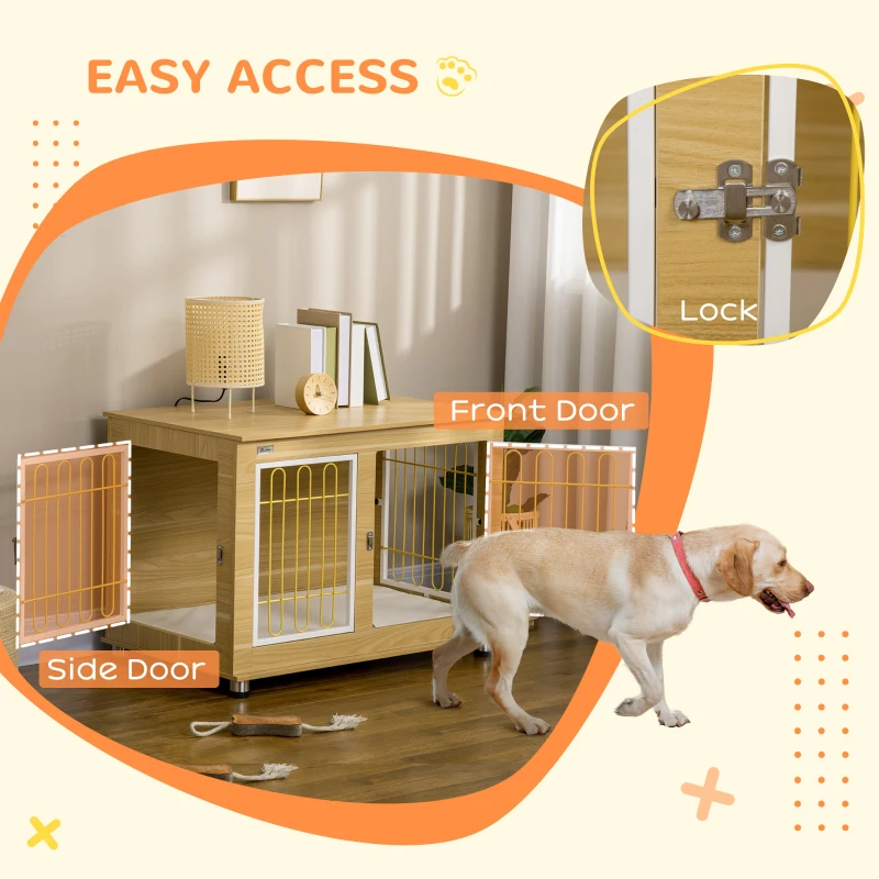 PawHut Dog Crate Side End Table Indoor with Soft Cushion, Double Doors, for Medium Large Dogs