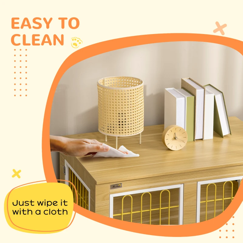 PawHut Dog Crate Side End Table Indoor with Soft Cushion, Double Doors, for Medium Large Dogs