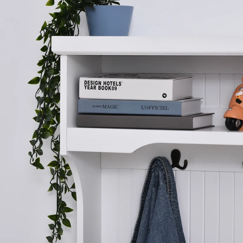 HOMCOM 64.5"H Hall Tree with Storage Drawer & Top Shelf, Coat Rack Wooden Entryway Storage Bench Hall Tree Hallway Clothes Bag Coat Rack 4 Hooks, White