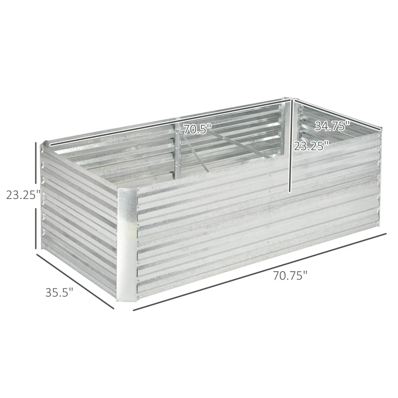 Outsunny Galvanized Raised Garden Bed, Steel Outdoor Planters with Reinforced Rods, 71" x 36" x 23", Silver