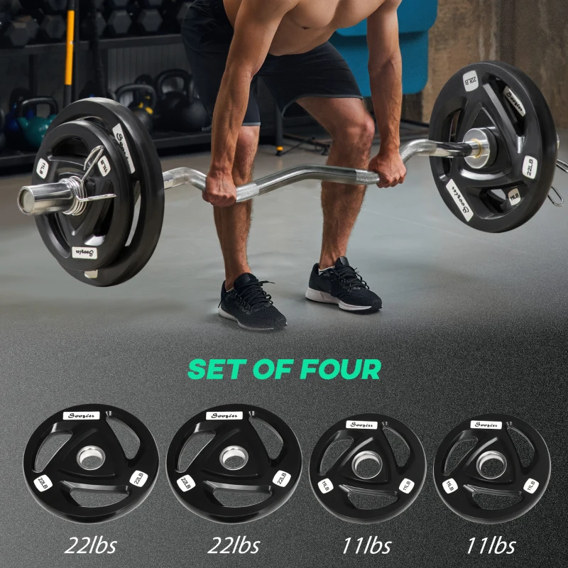 Soozier Olympic Weight Plates, Tri-Grip Free Weights Rubber Coated with 2'' Holes for Strength Training, 2 x 11lbs + 2 x 22lbs