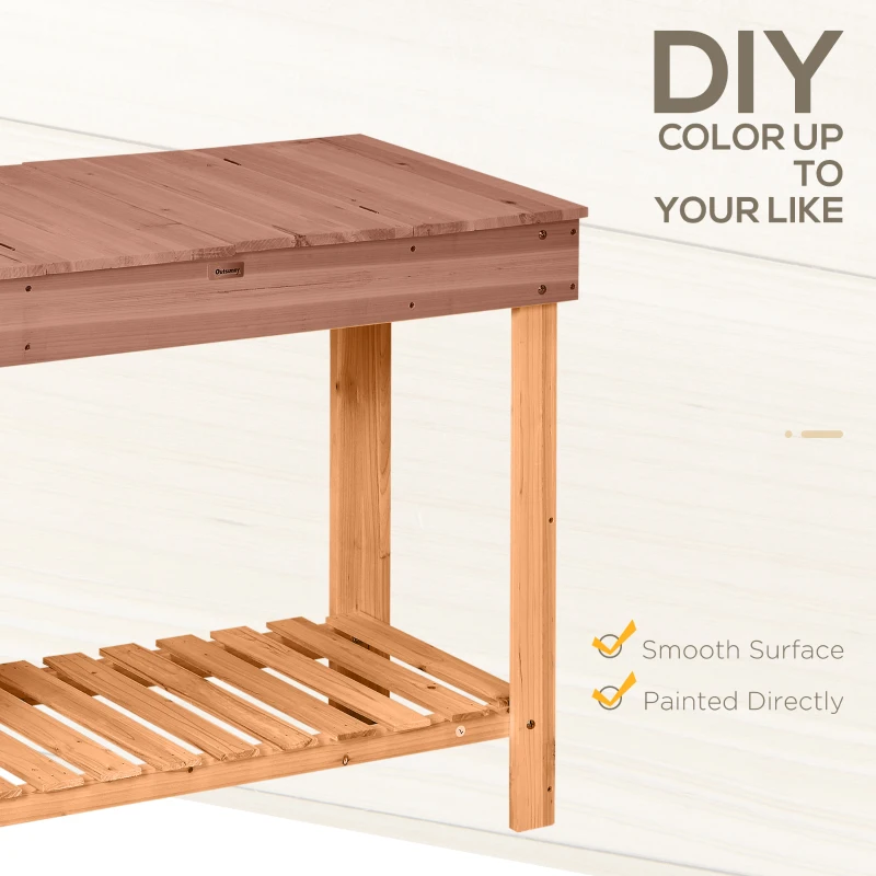 Outsunny Outdoor Potting Bench Wood Potting Table with Hidden Storage Box & Lower Shelf for Garden, Yard, Greenhouse