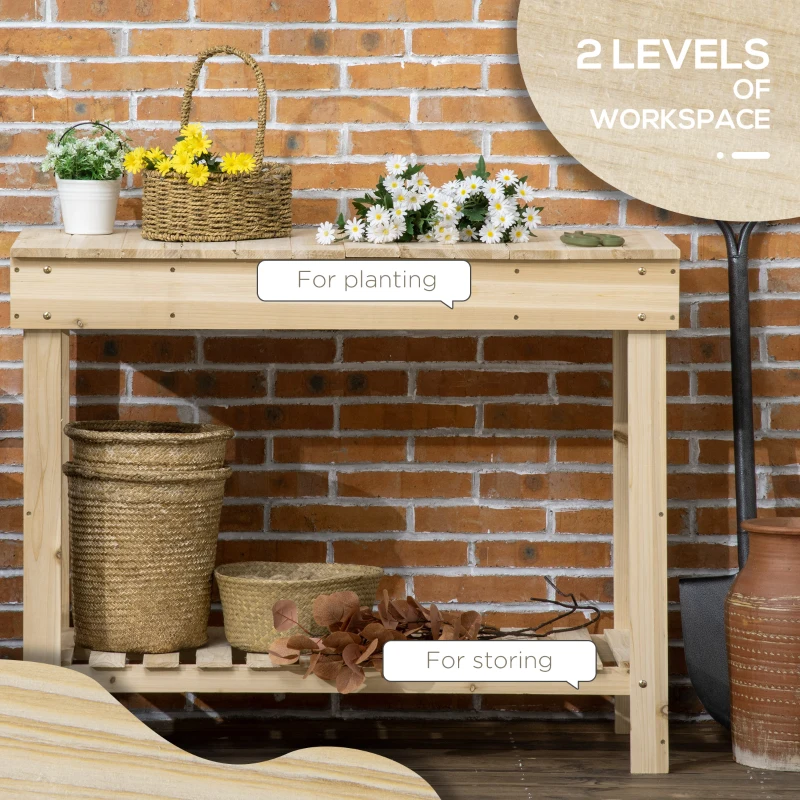 Outsunny Outdoor Potting Bench Wood Potting Table with Hidden Storage Box & Lower Shelf for Garden, Yard, Greenhouse