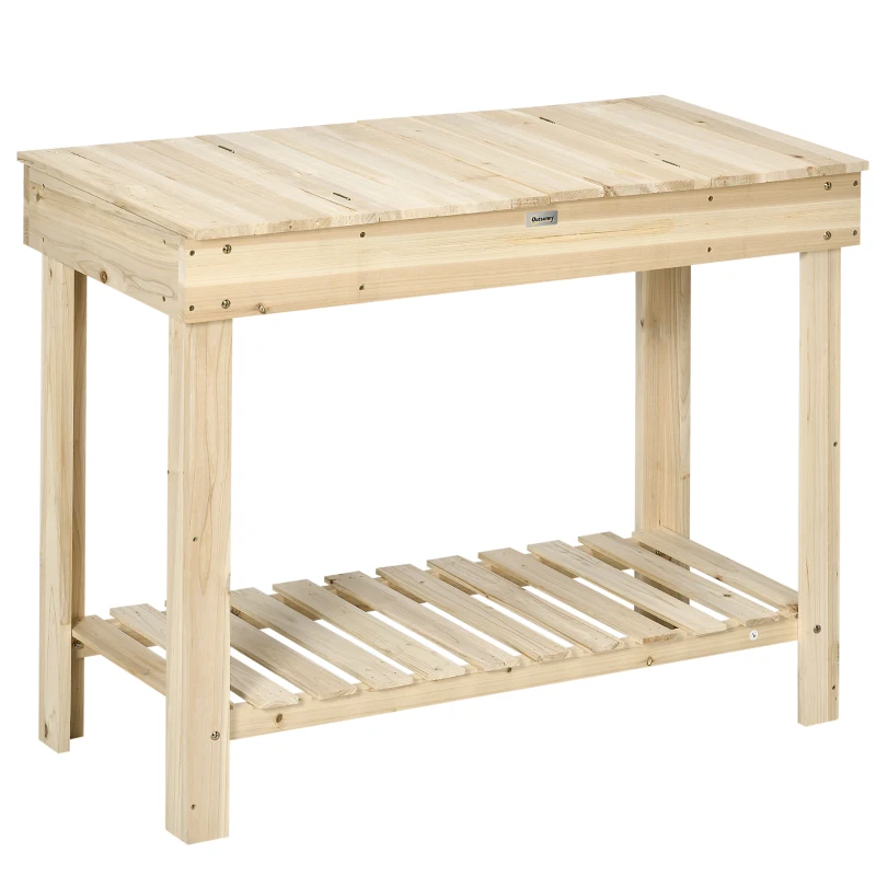 Outsunny Outdoor Potting Bench Wood Potting Table with Hidden Storage Box & Lower Shelf for Garden, Yard, Greenhouse